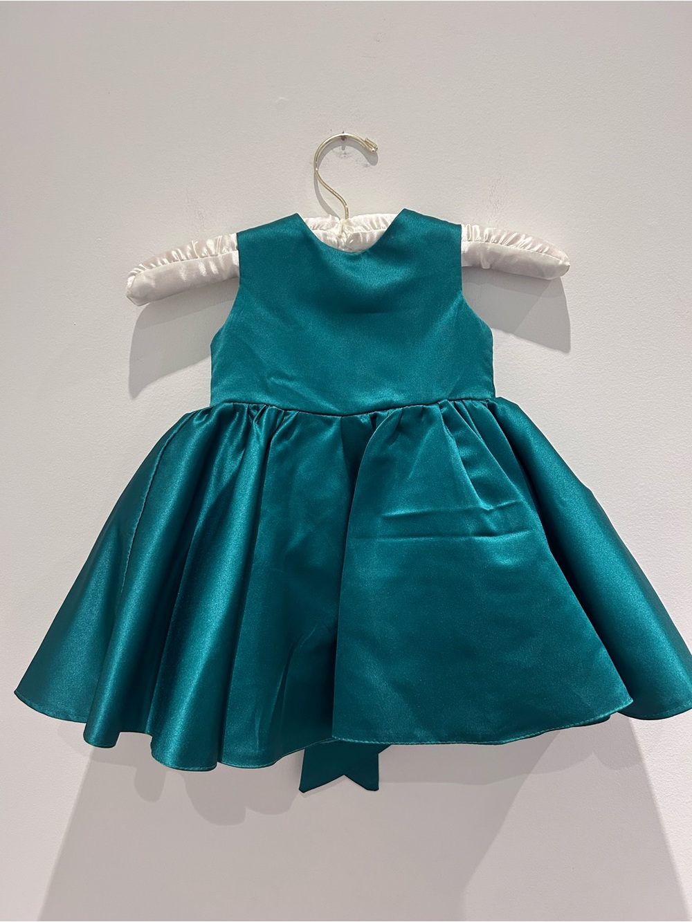 Girls Emerald Green Satin Party Dress - 12/18 months